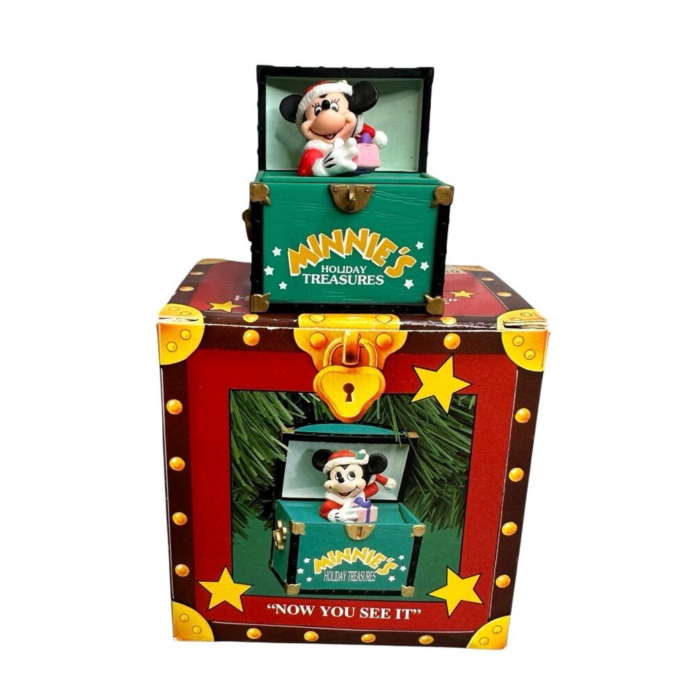 Disney Vintage Enesco Minnies Holiday Treasure Now You See It Trunk Ornament
